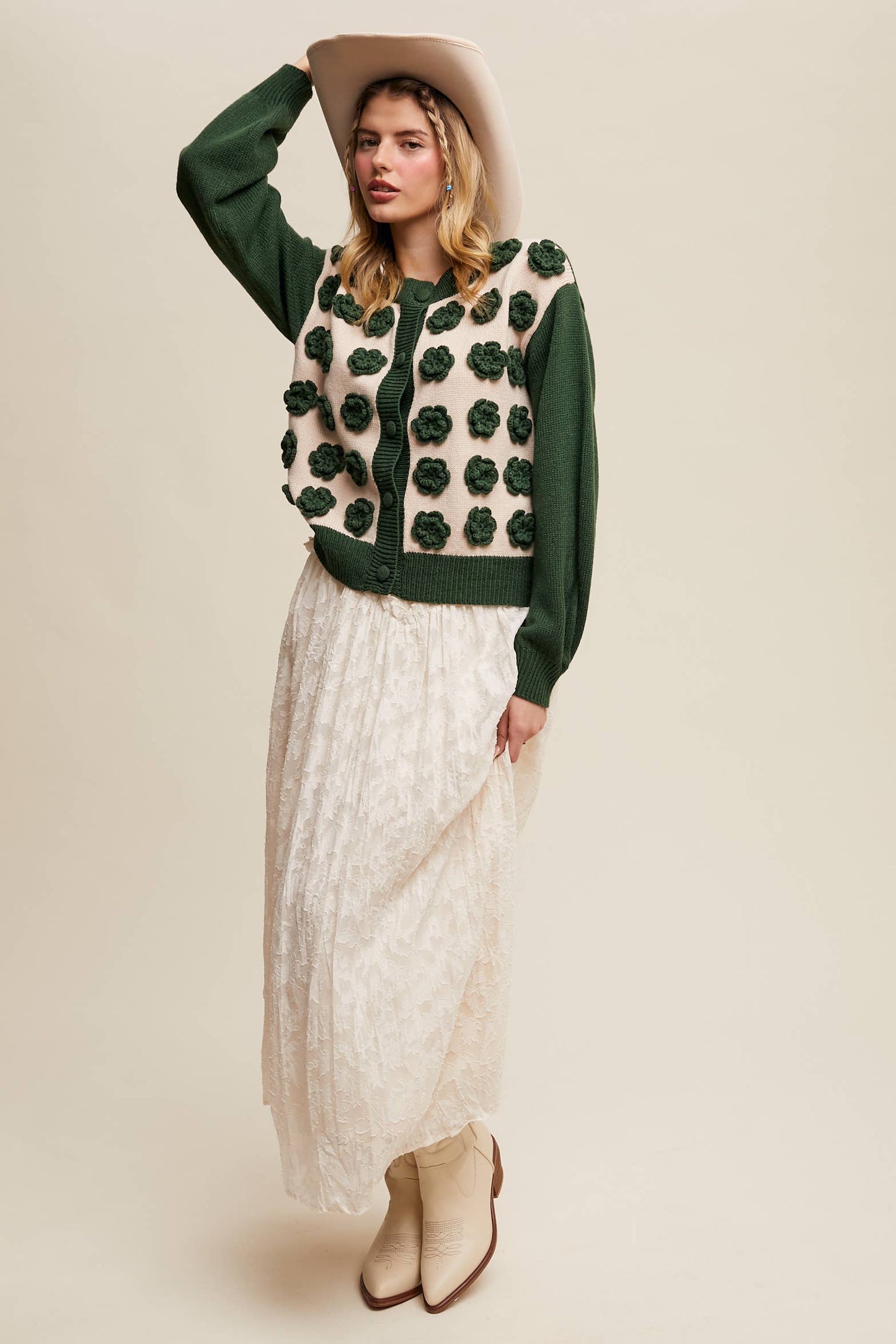 Listicle - Handmade Rose Applique Knit Cardigan