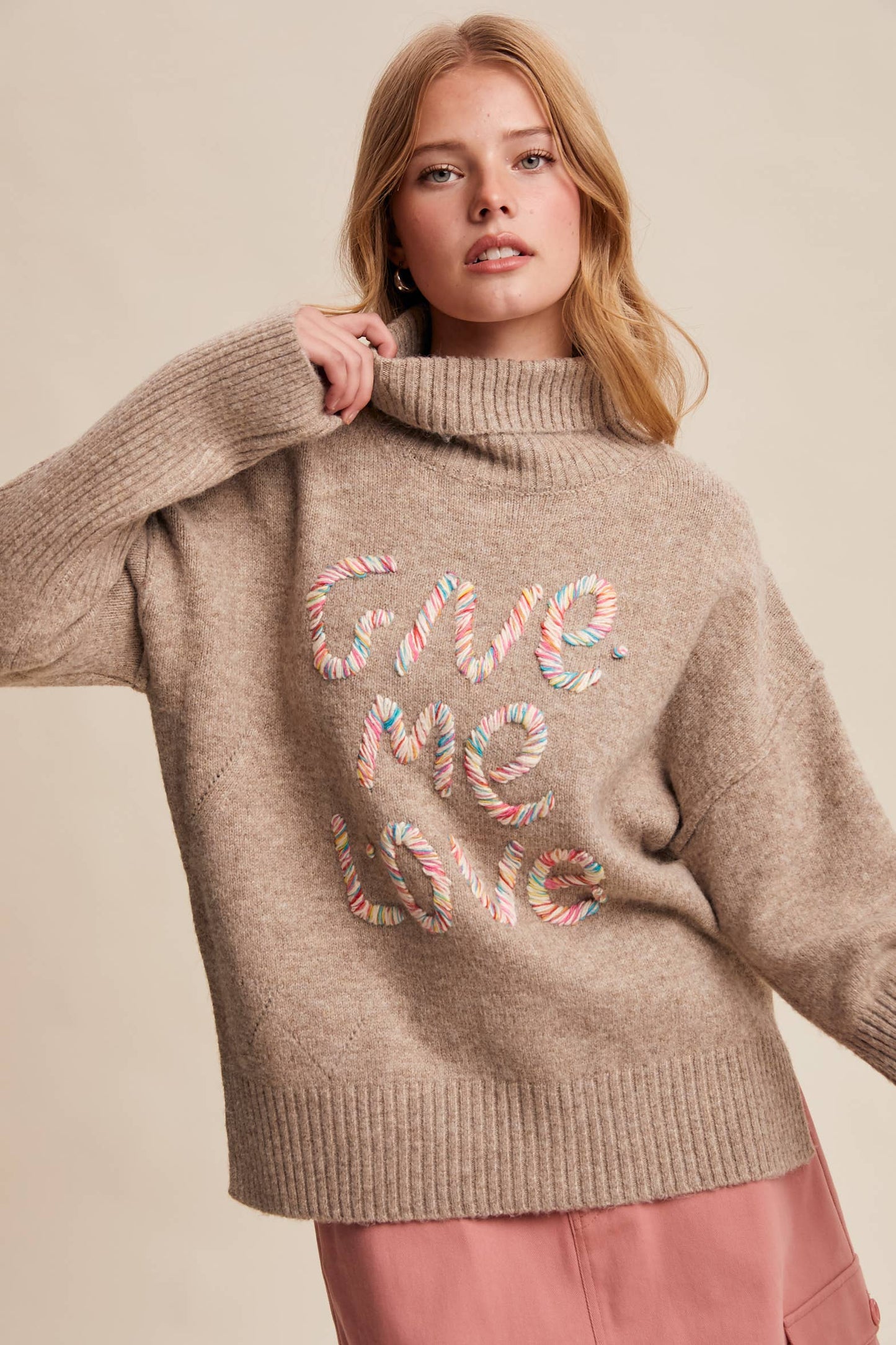 Listicle - Give Me Love Embroidered Turtleneck Sweater LSW0839