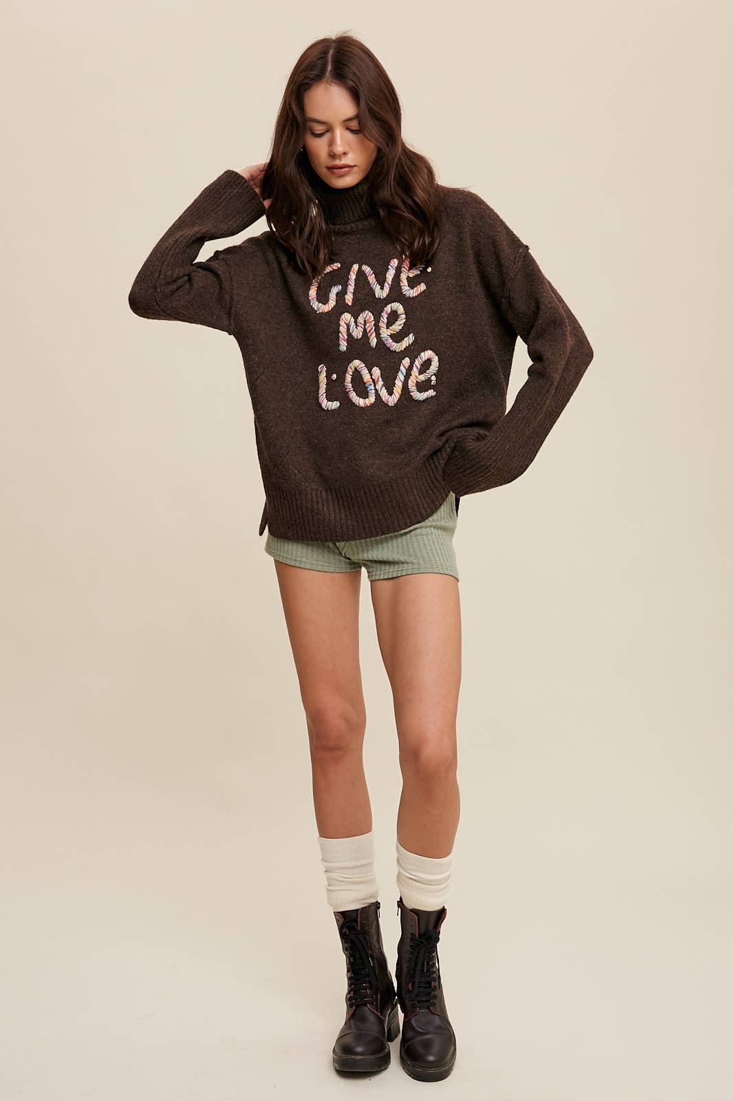 Listicle - Give Me Love Embroidered Turtleneck Sweater LSW0839