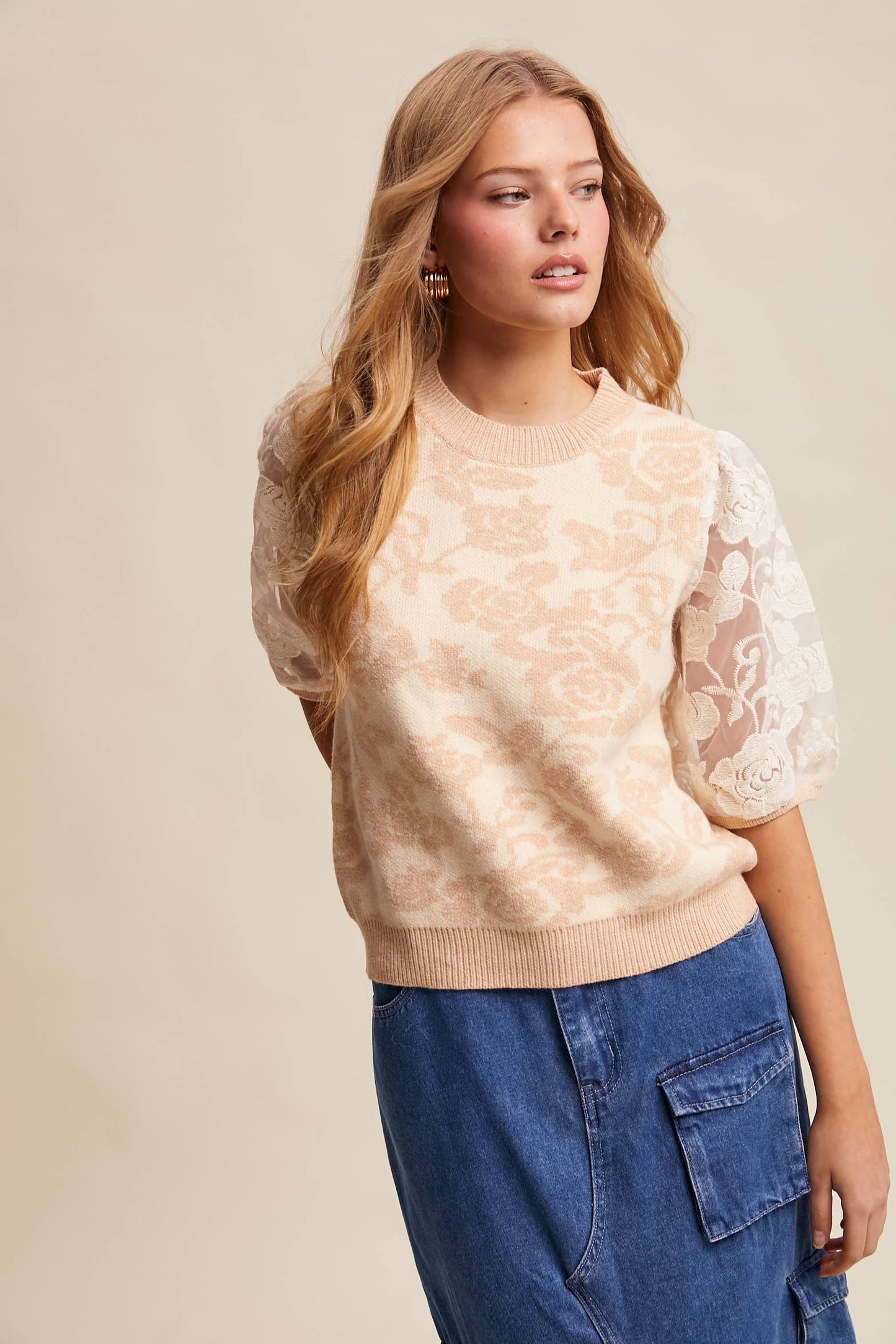 Listicle - Rose Embroidered Contrast Knit Top LSW1038