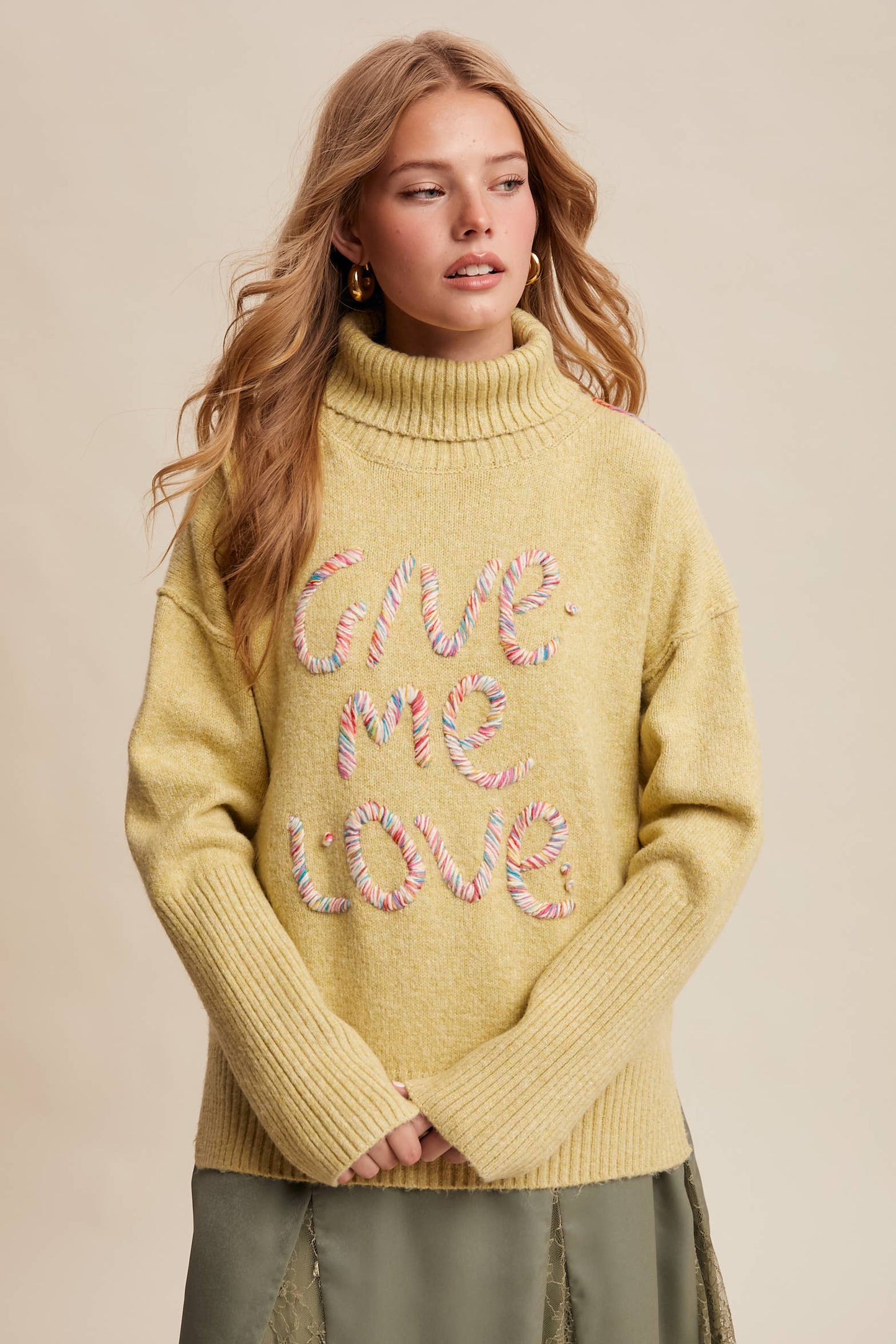 Listicle - Give Me Love Embroidered Turtleneck Sweater LSW0839