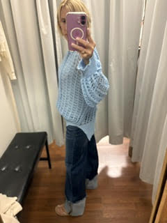 POL Openwork Round Neck High Low Knit Top