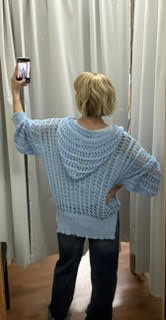 POL Openwork Round Neck High Low Knit Top